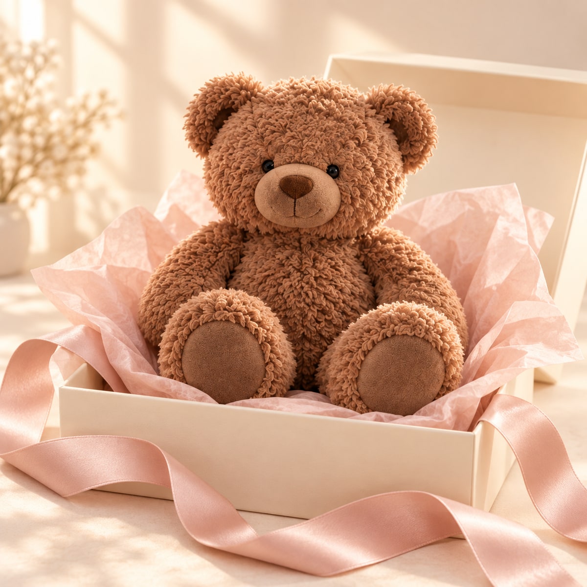 Cocoa teddy bear in a gift box