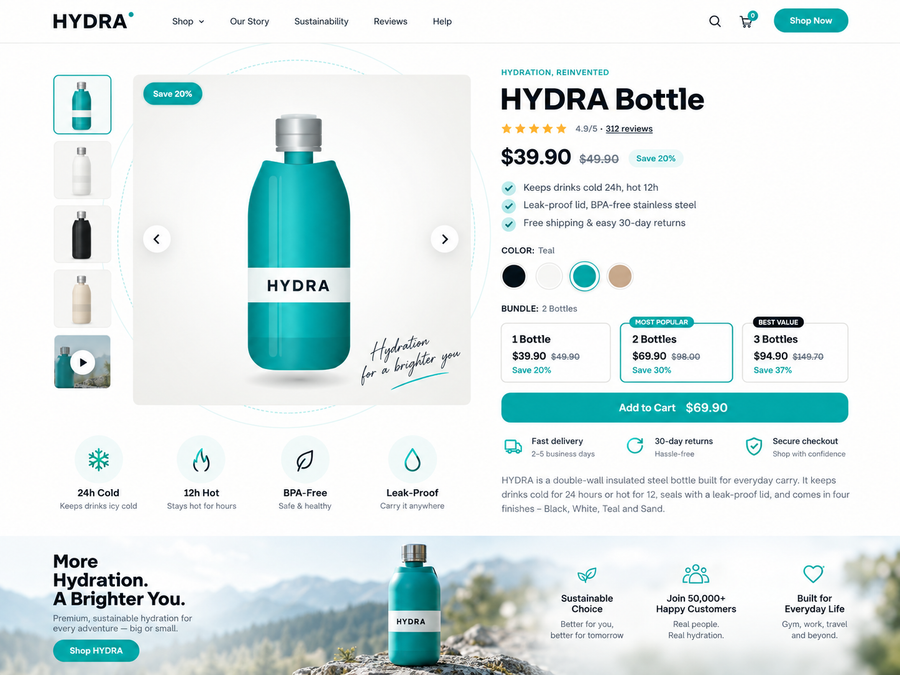 HYDRA — Premium One-Product Shopify Theme for Bottle, Drinkware & Wellness Brands