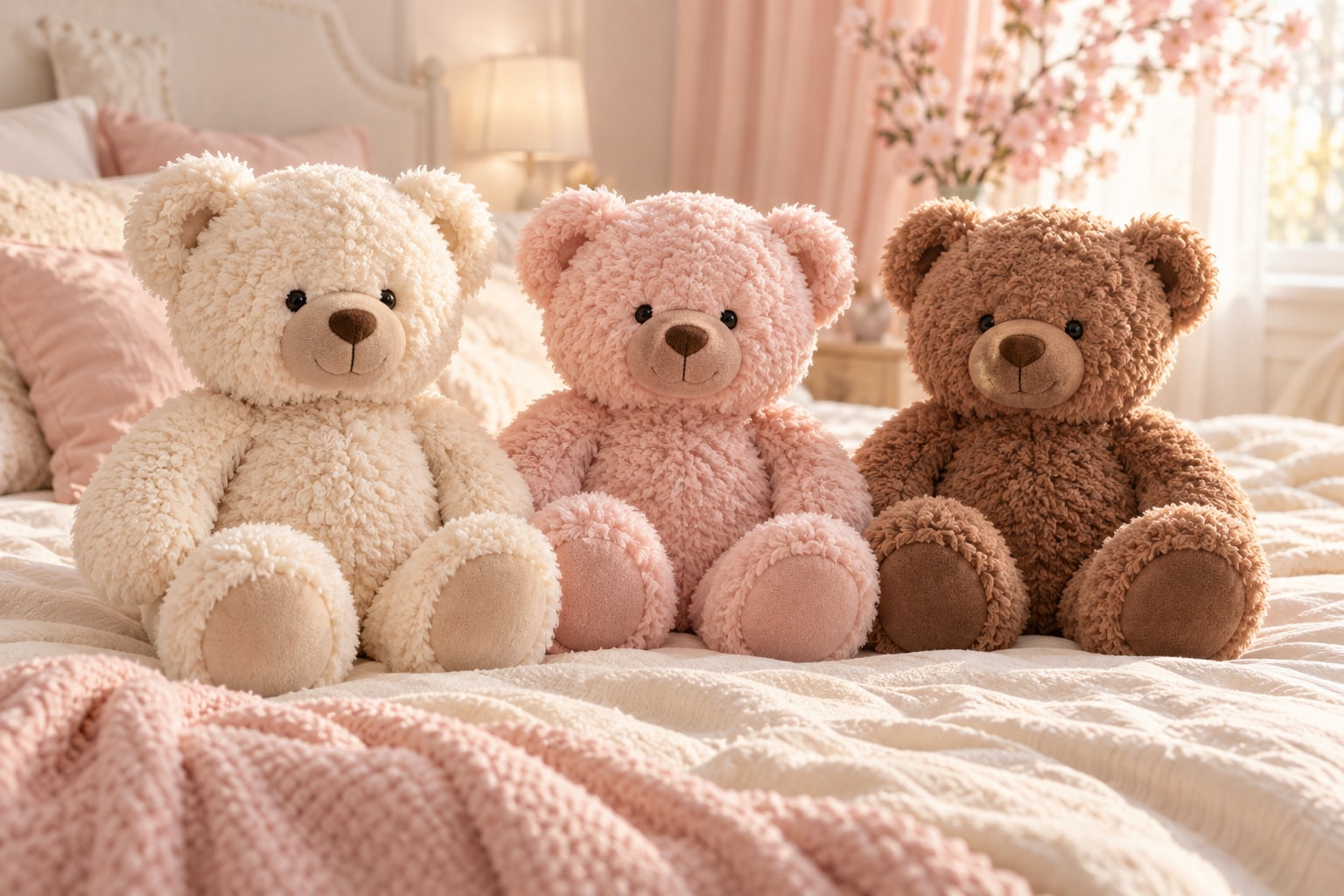 Three fluffy teddy bears